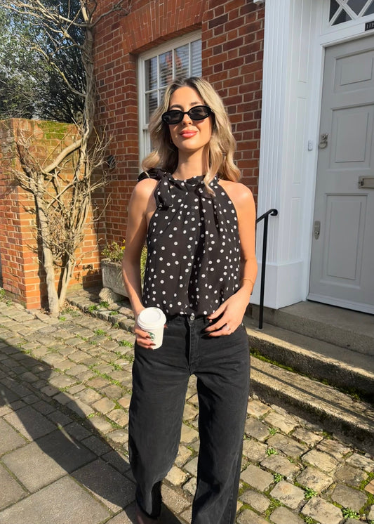 ‘Margot’ Polka Halter-neck Top