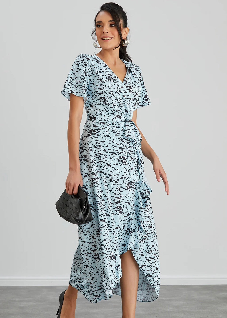 ‘Anna’ Blue Printed Wrap Dress