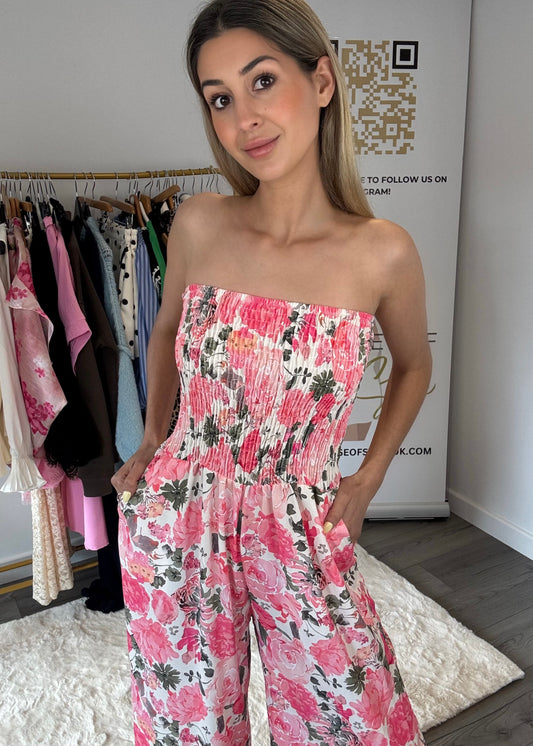‘Maisie’ Pink Floral Bandeau Jumpsuit