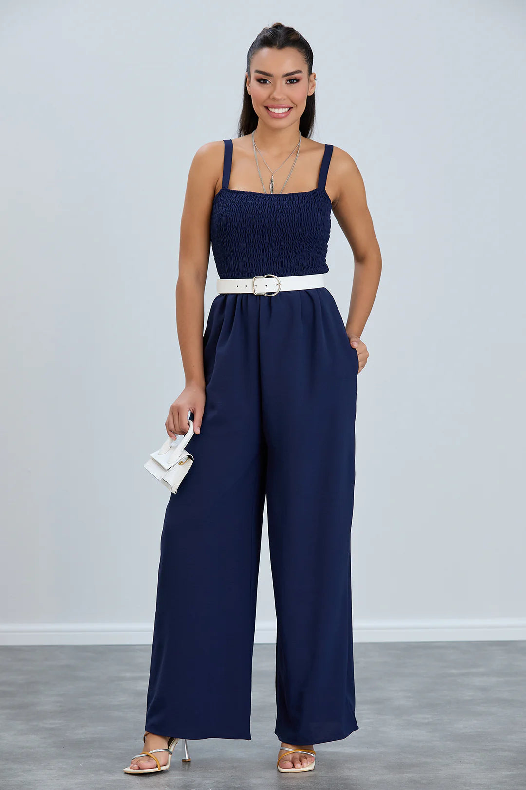 ‘Eleanor’ Navy Elasticated Jumpsuit