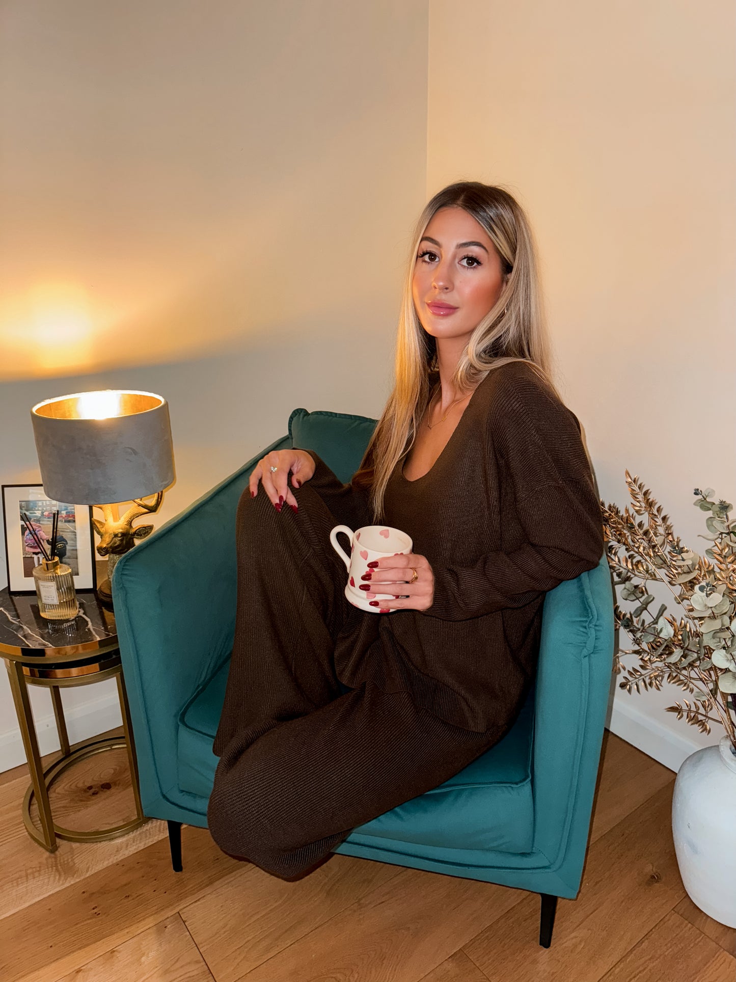 ‘Cara’ Brown V-Neck Loungewear