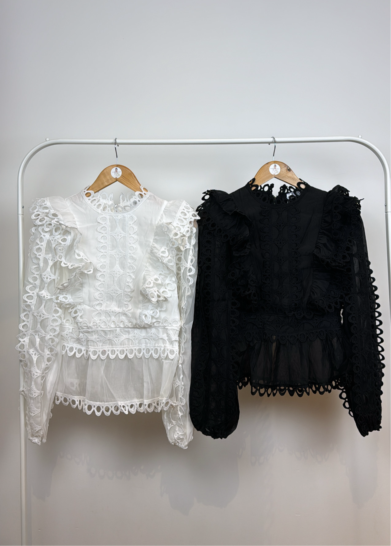 ‘Elsie’ White and Black Frill Blouses