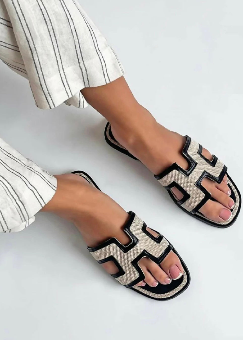 ‘Kylie’ Black Faux Leather Sandals