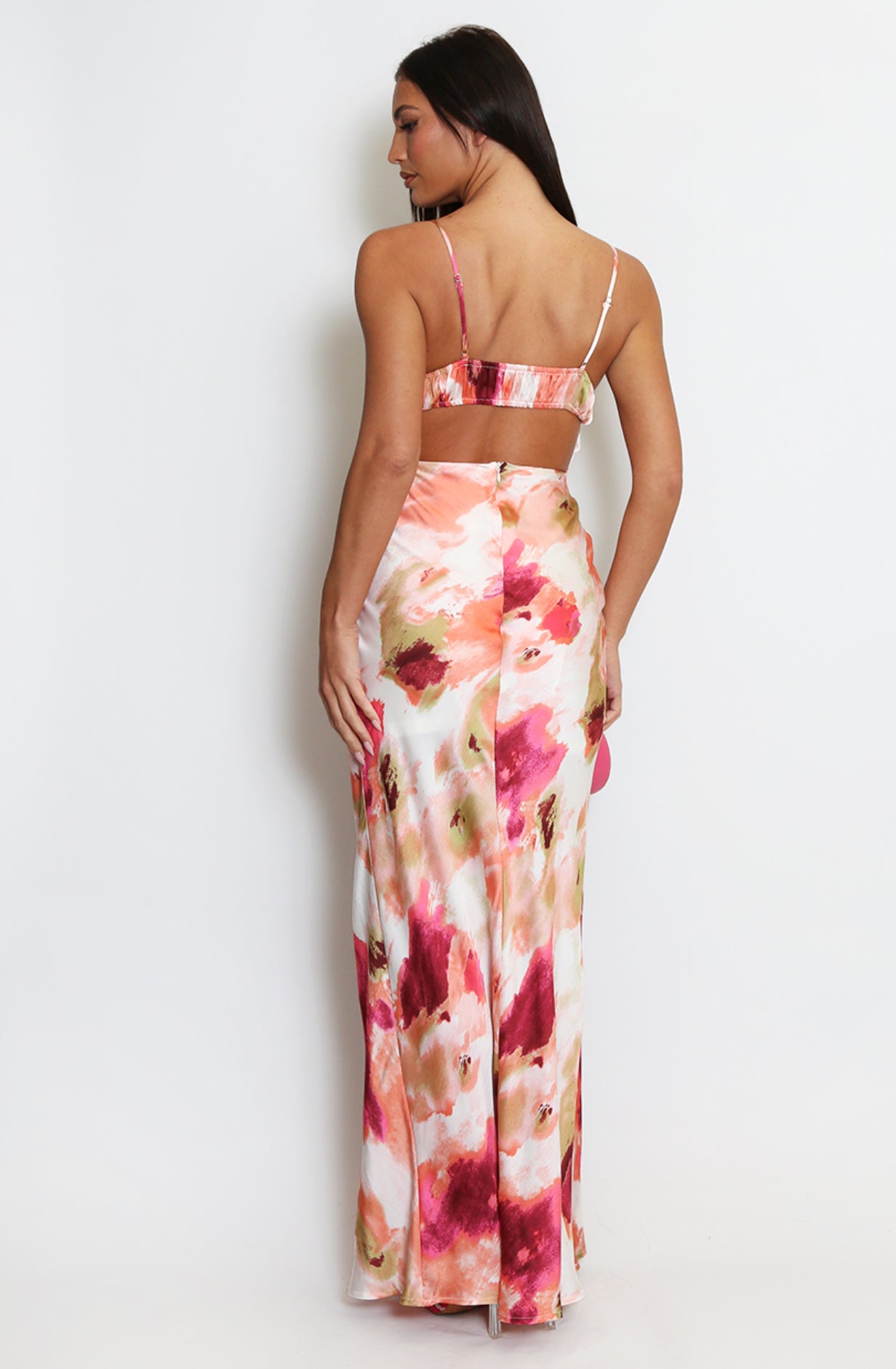 ‘Eliza’ Satin Cut Out Back Maxi Dress