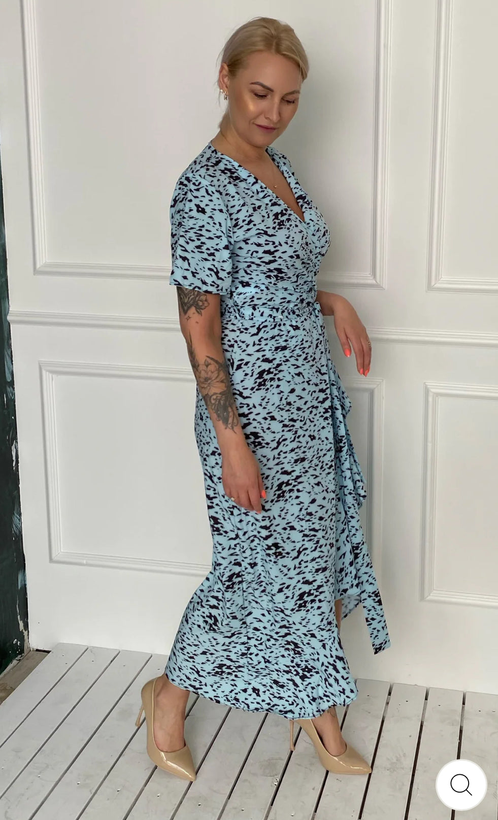 ‘Anna’ Blue Printed Wrap Dress