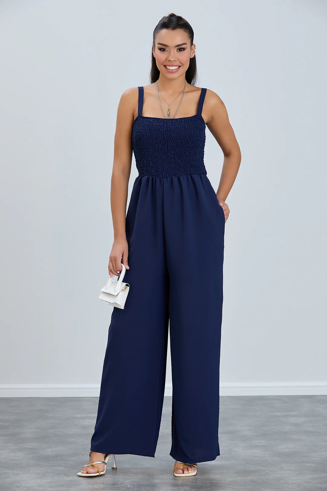 ‘Eleanor’ Navy Elasticated Jumpsuit