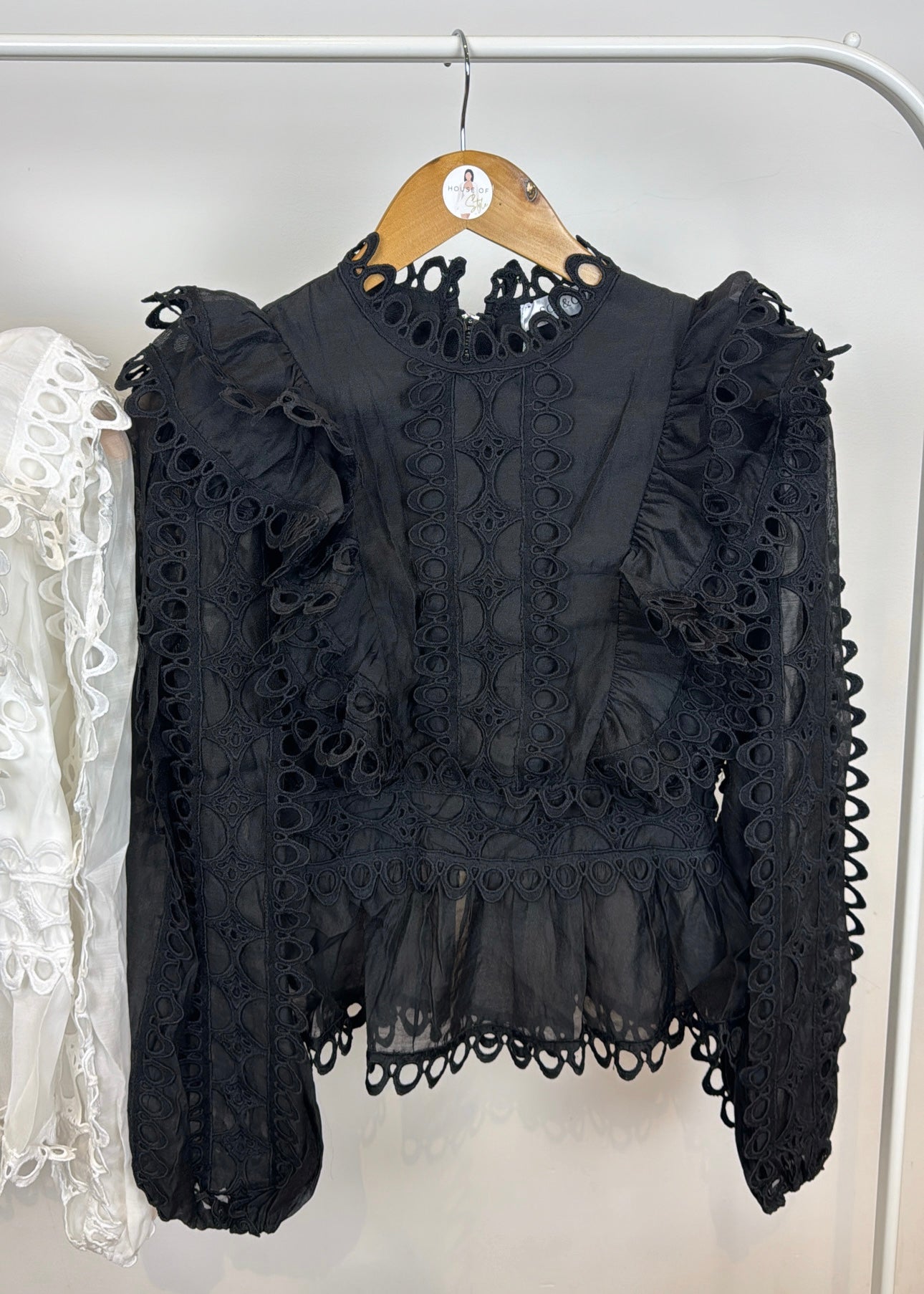 ‘Elsie’ White and Black Frill Blouses