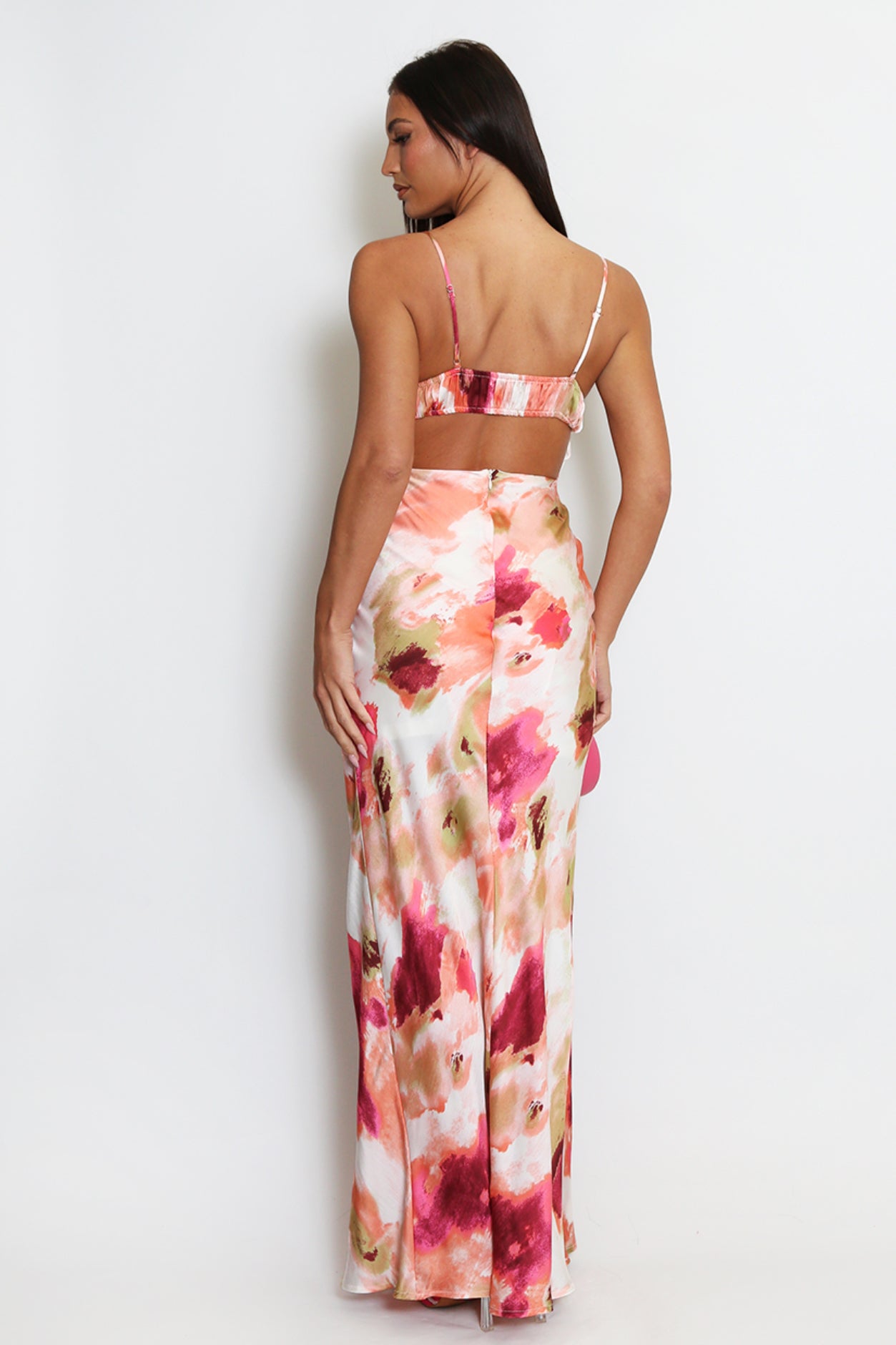 ‘Eliza’ Satin Cut Out Back Maxi Dress