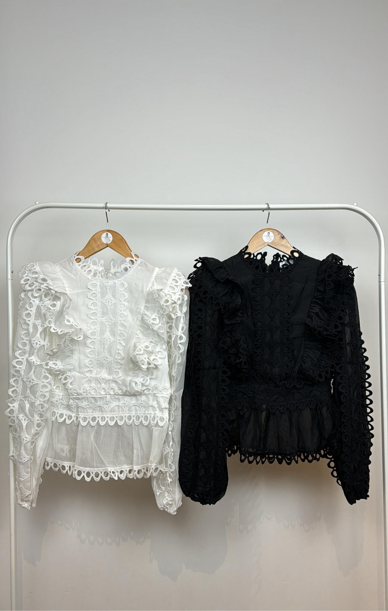 ‘Elsie’ White and Black Frill Blouses
