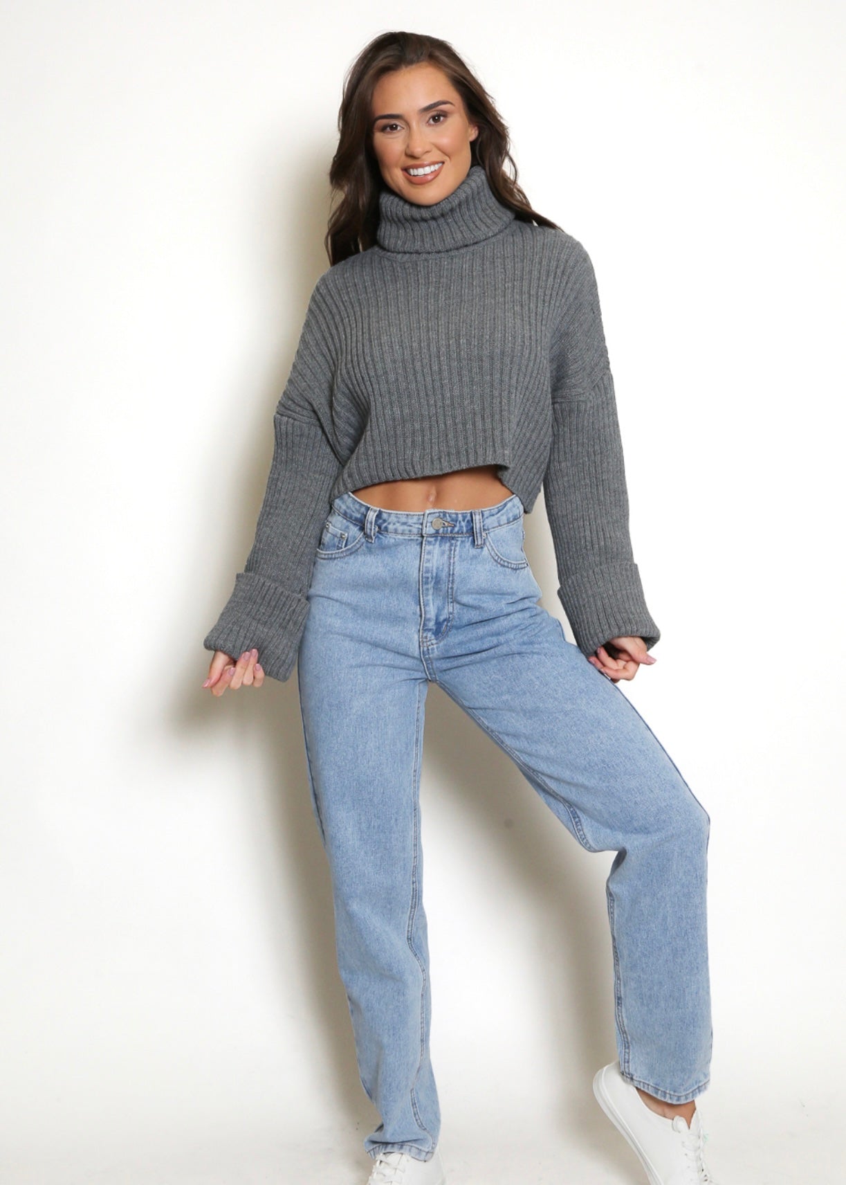 ‘Krysta’ Grey Roll Neck Jumper