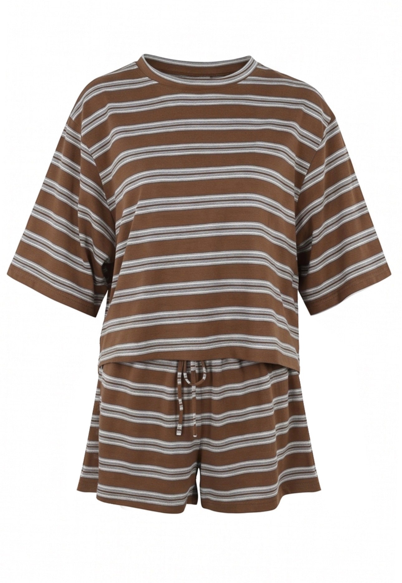 ‘Lottie’ Brown Striped Co-Ord Shorts Set