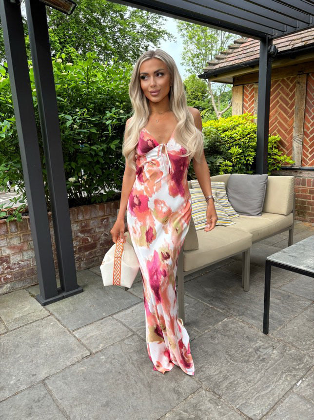 ‘Eliza’ Satin Cut Out Back Maxi Dress