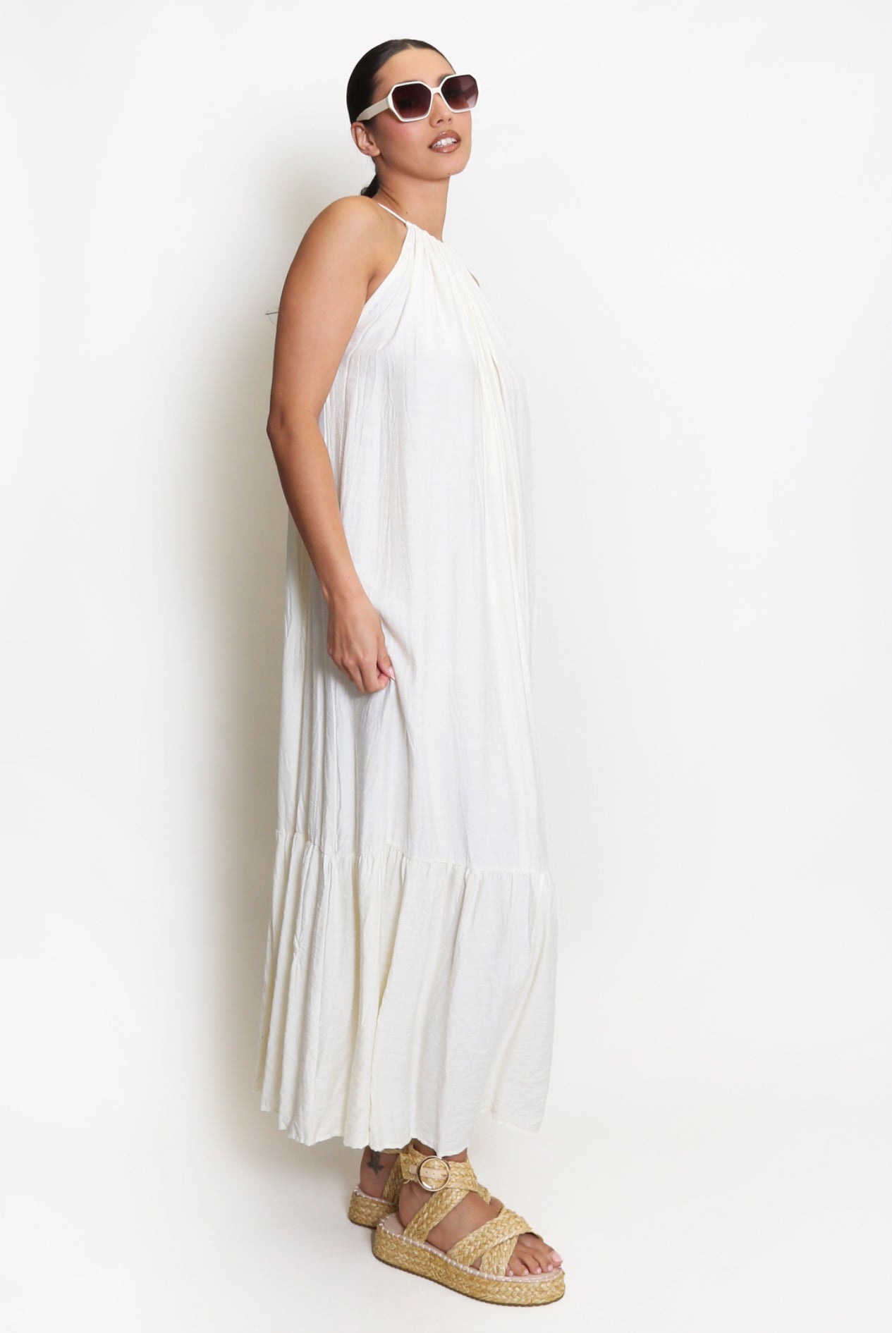 ‘Sophia’ Cream Smock Maxi Dress