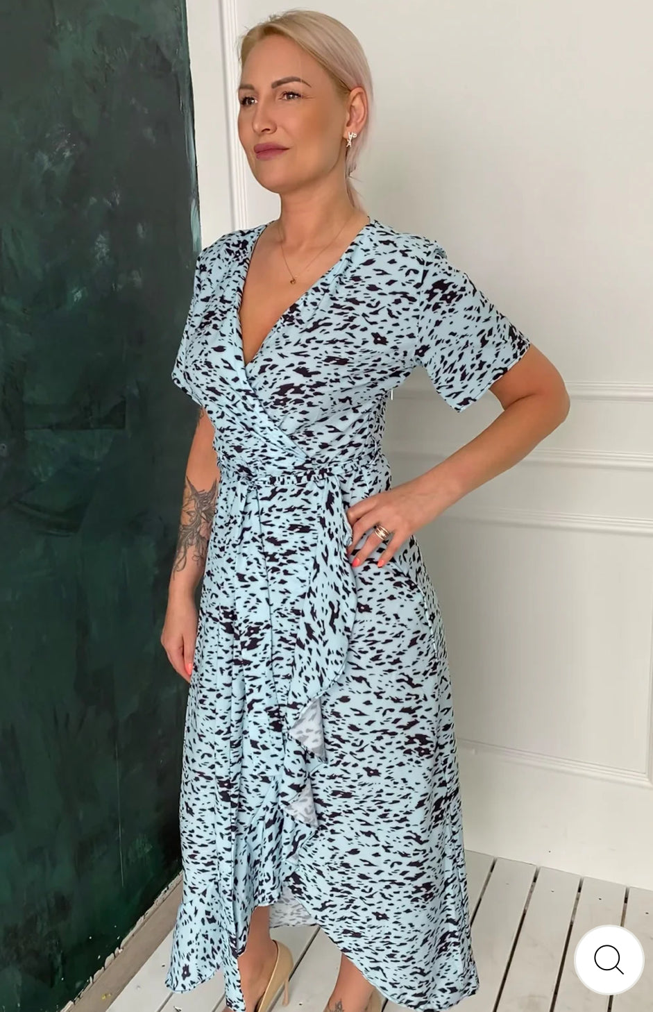 ‘Anna’ Blue Printed Wrap Dress