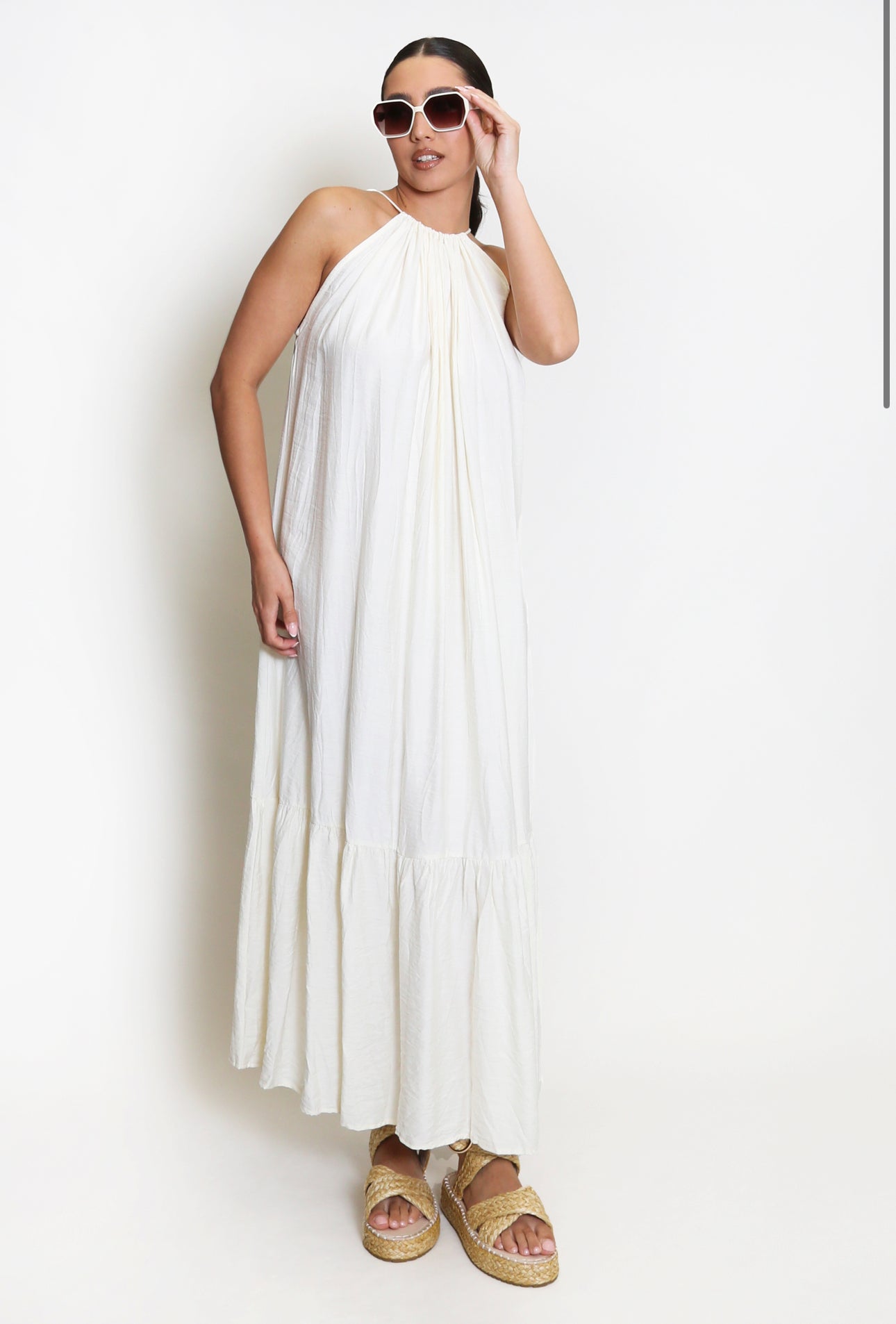 ‘Sophia’ Cream Smock Maxi Dress
