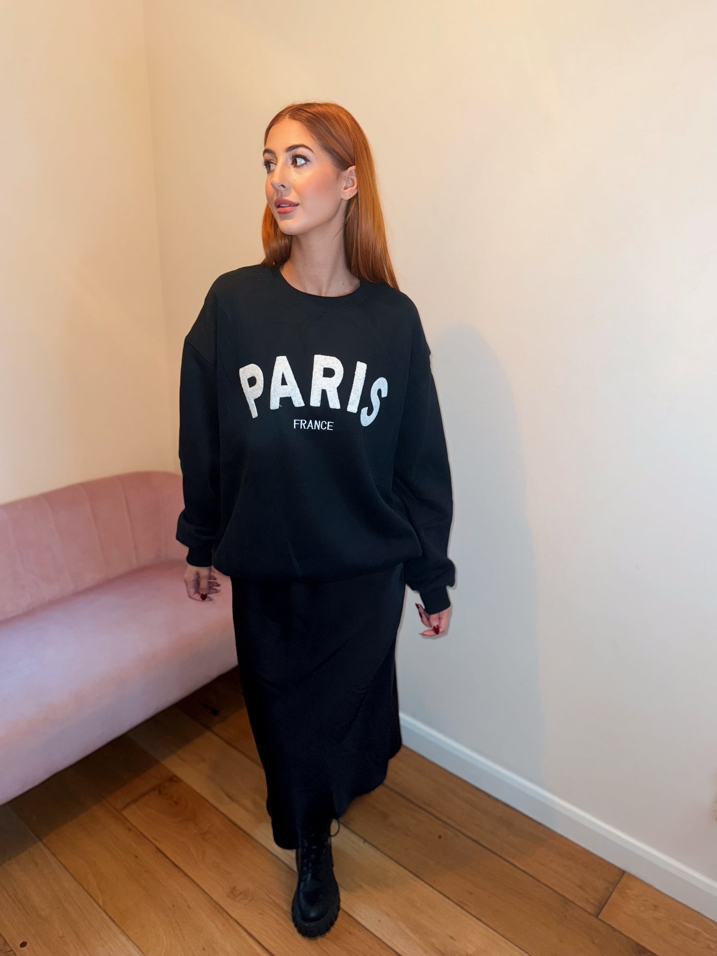 ‘Gia’ Black Satin Midi Skirt