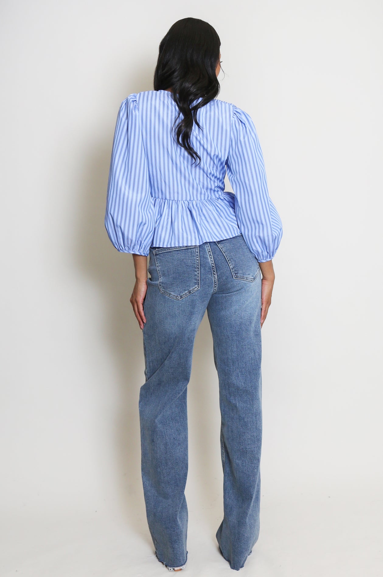 ‘Beau’ Stripe Shirred Peplum Blouse