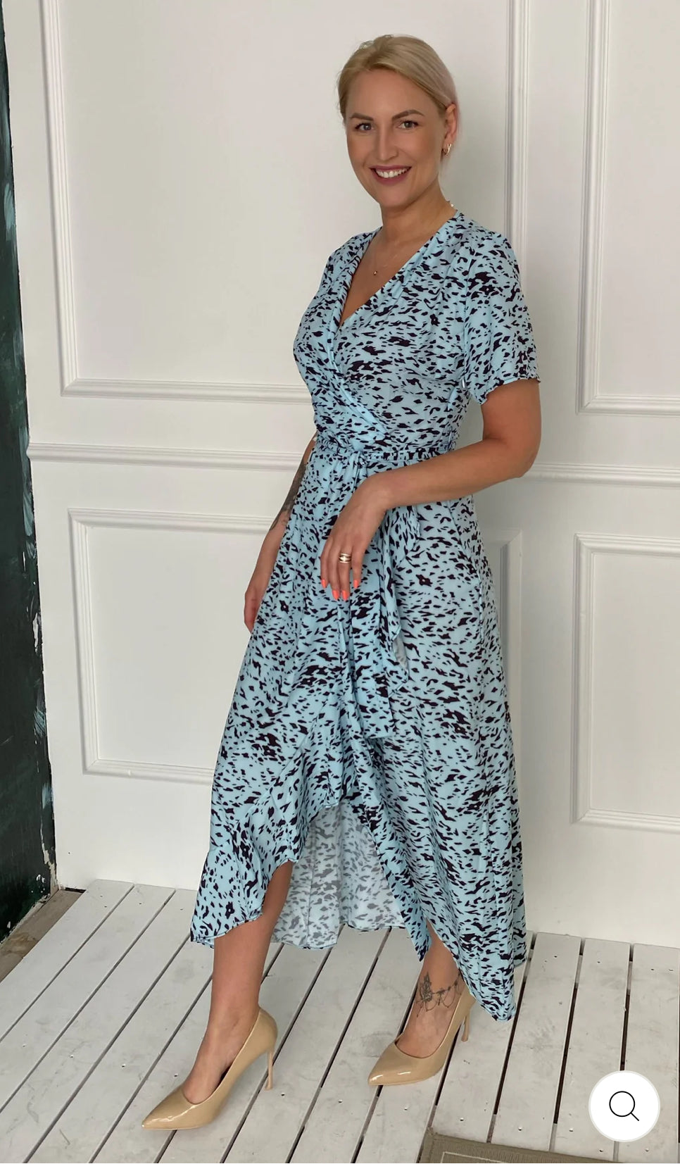 ‘Anna’ Blue Printed Wrap Dress