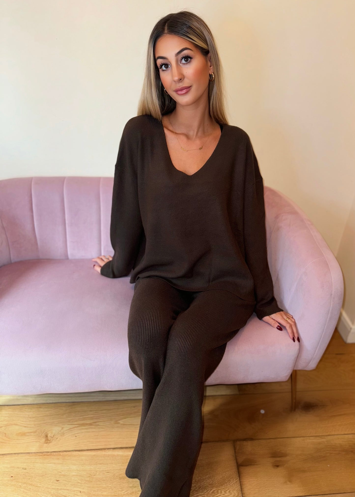 ‘Cara’ Brown V-Neck Loungewear