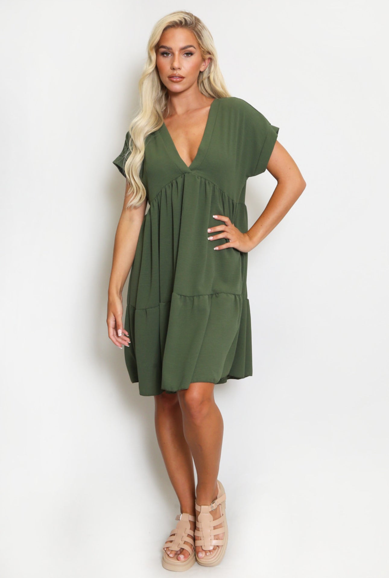 ‘Gina’ Khaki Smock Dress