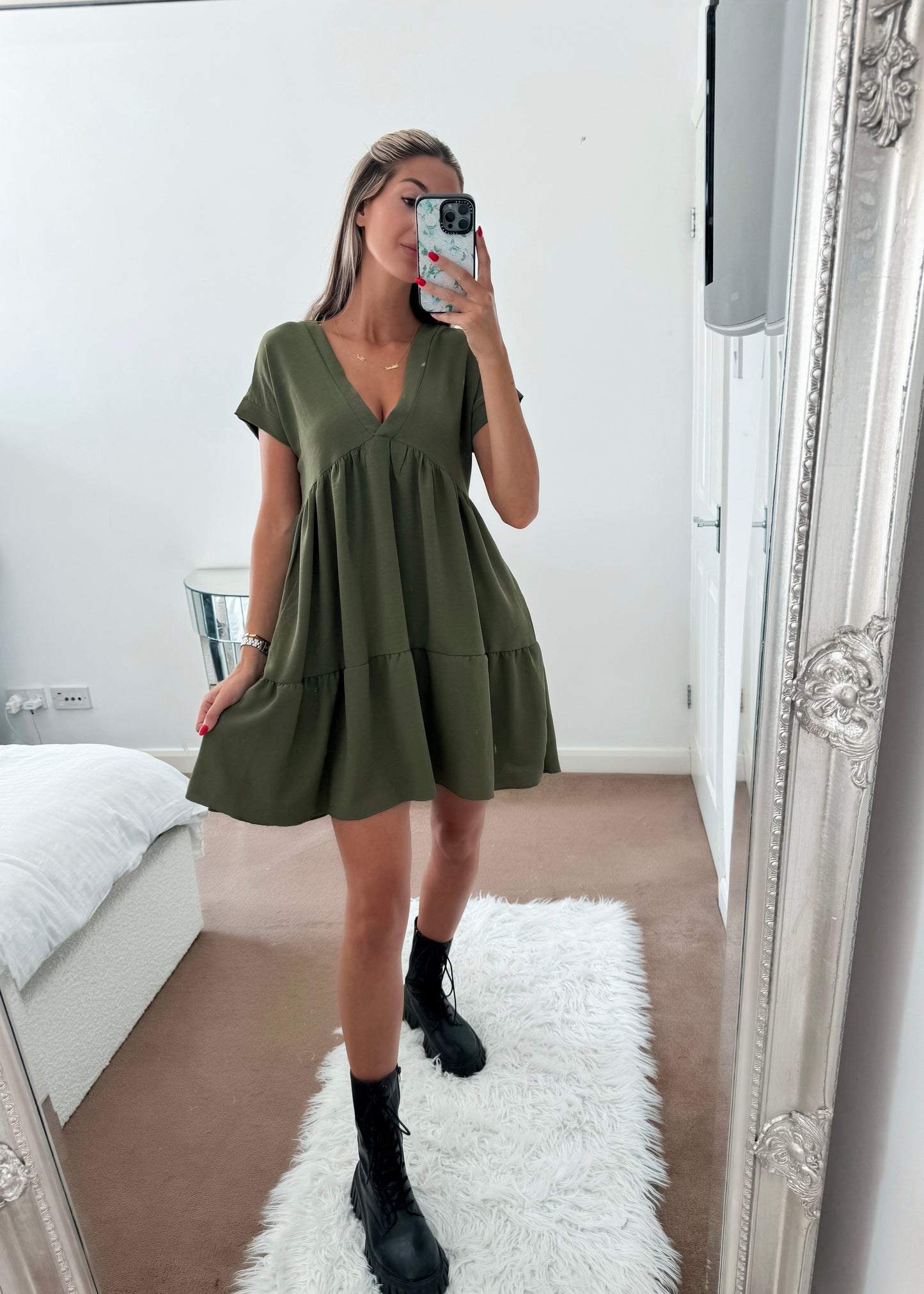 ‘Gina’ Khaki Smock Dress