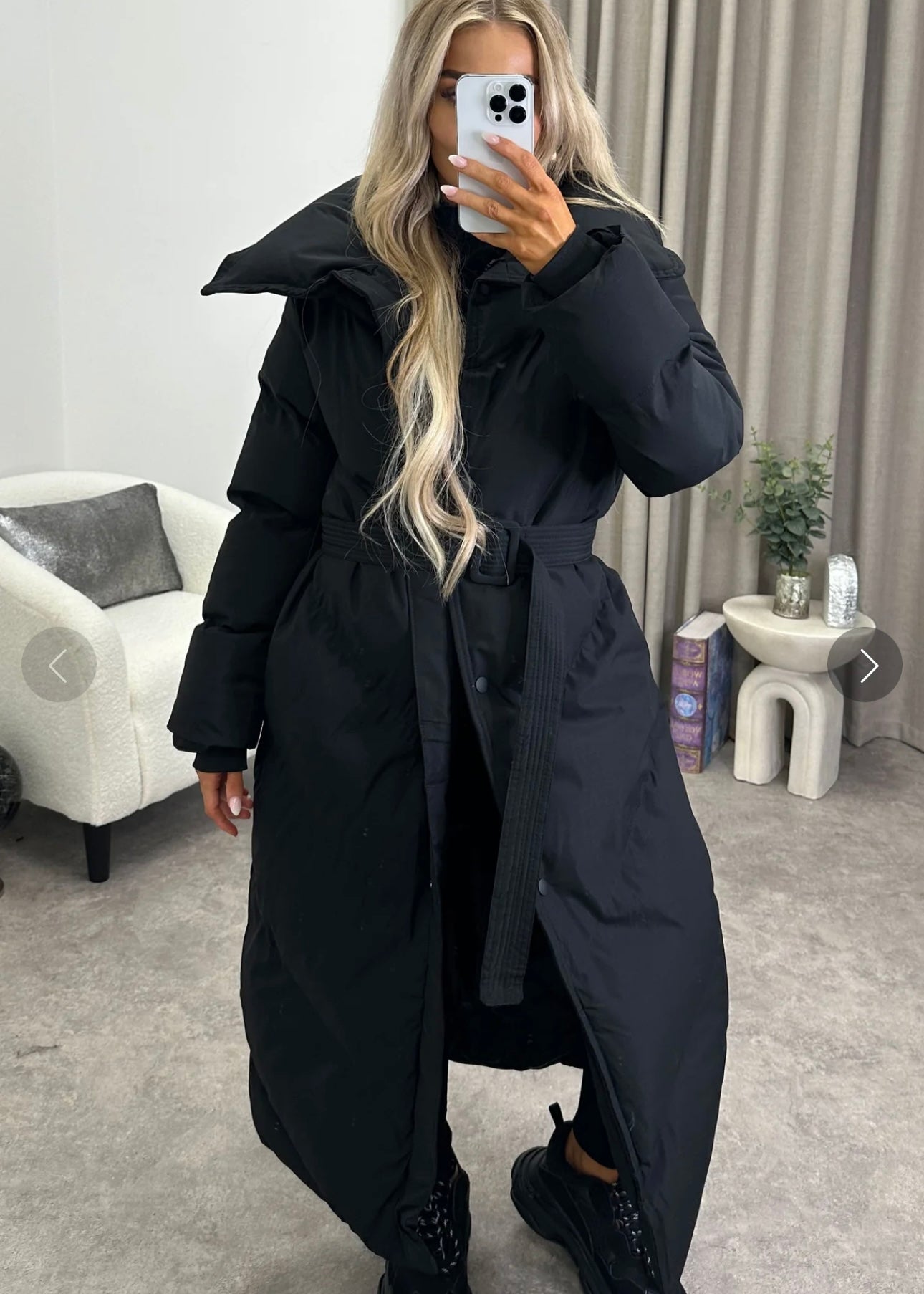 ‘Tamara’ Black Longline Padded Coat