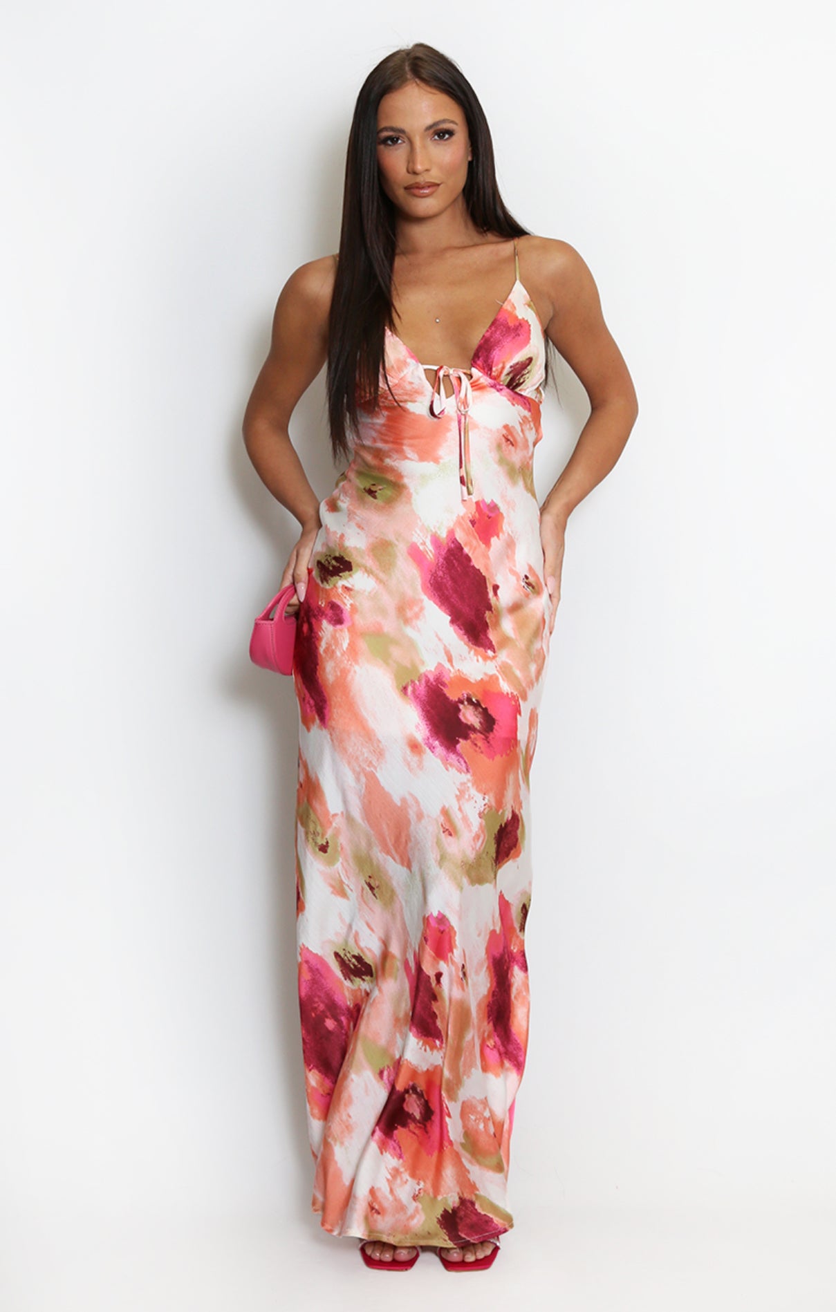 ‘Eliza’ Satin Cut Out Back Maxi Dress
