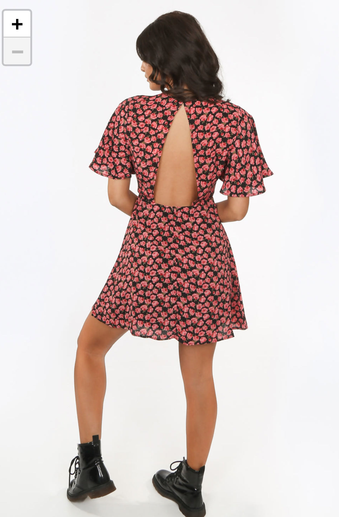‘Nina’ Rose Print Open Back Dress