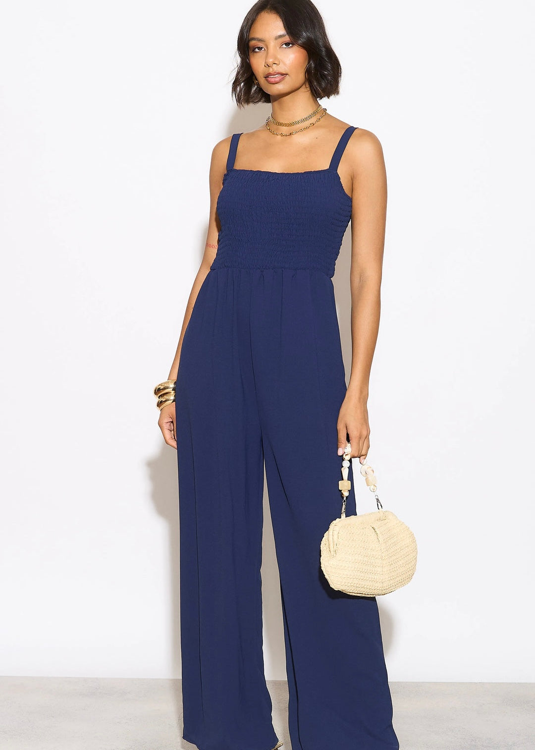 ‘Eleanor’ Navy Elasticated Jumpsuit