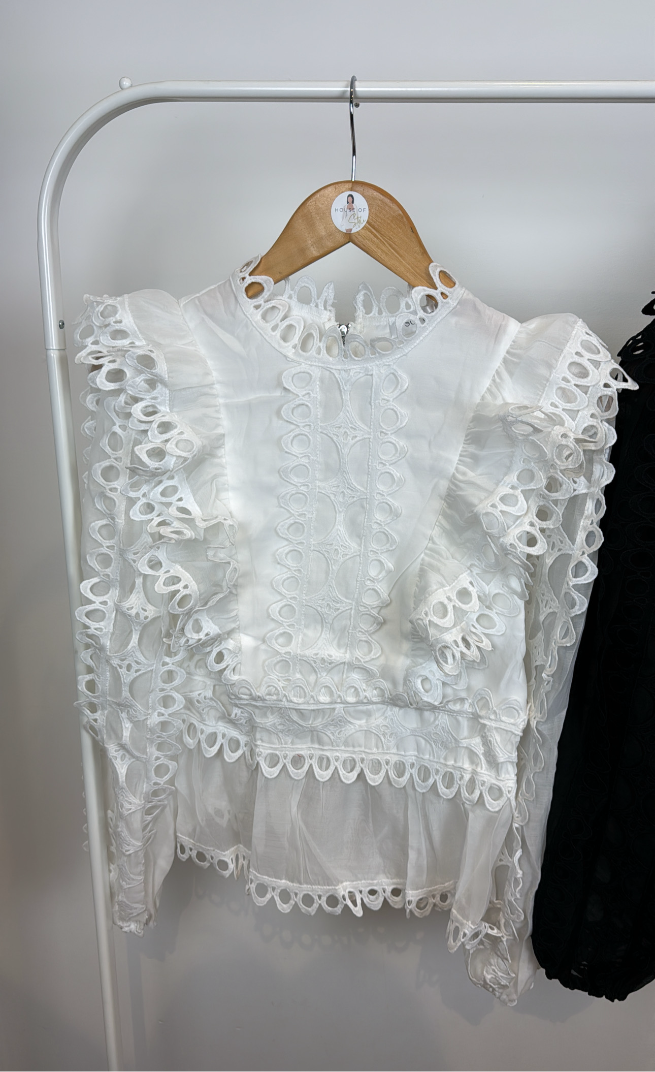 ‘Elsie’ White and Black Frill Blouses