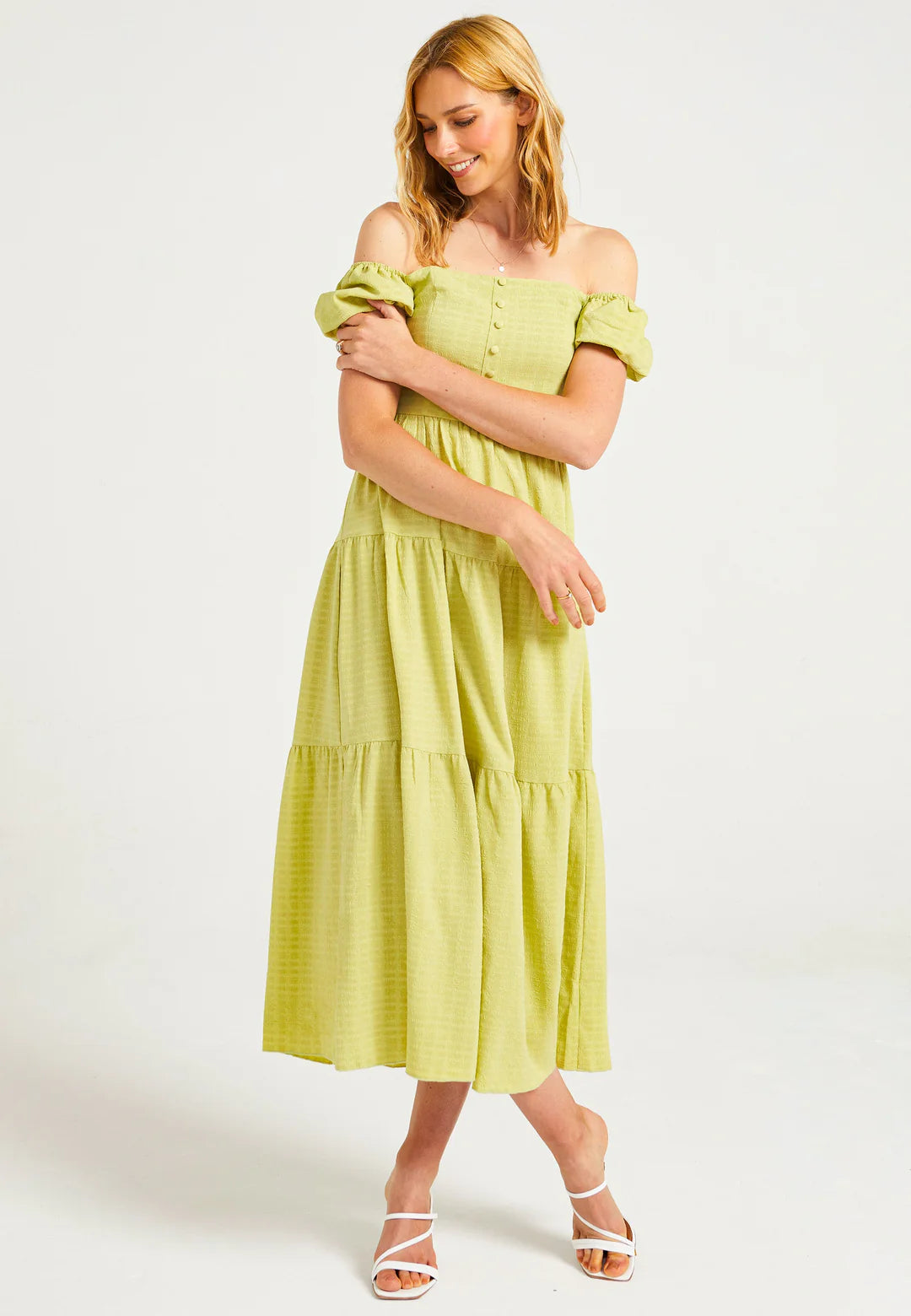‘Polly’ Shirred Green Maxi