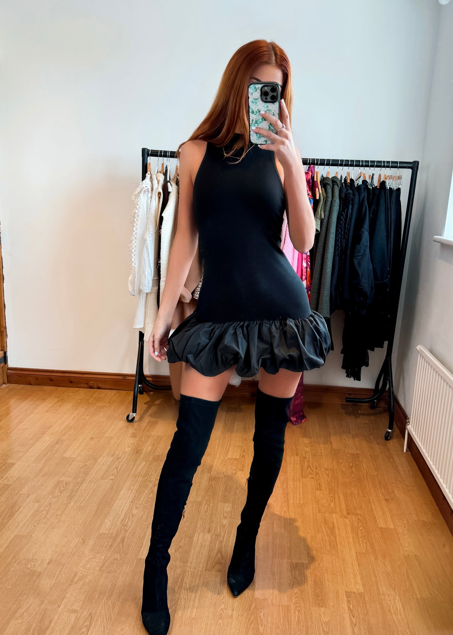 ‘Amelia’ Black Bubble Hem Mini Dress