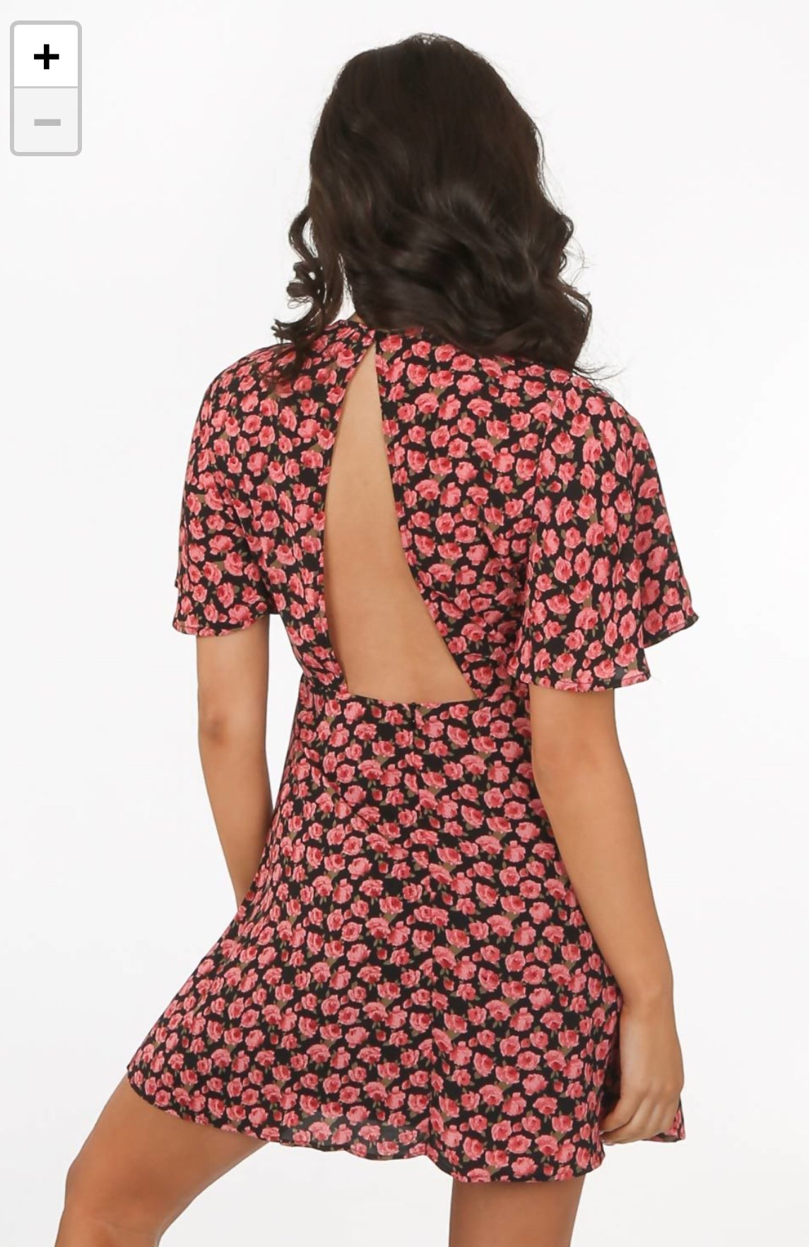 ‘Nina’ Rose Print Open Back Dress