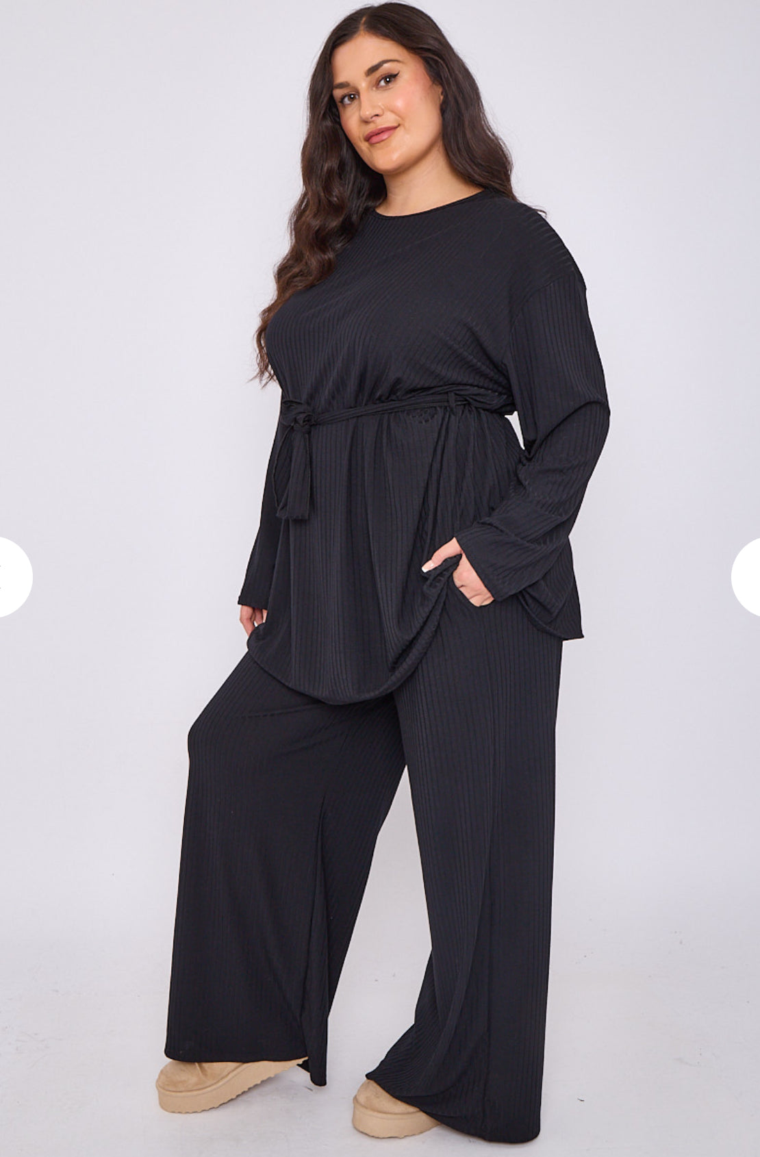 CURVE RANGE ‘Melissa’ Black Tie Waist Loungwear Set