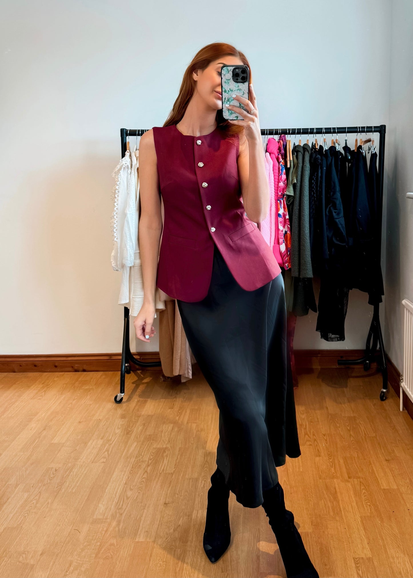 ‘Faye’ Burgundy Buttoned Up Waist Coat