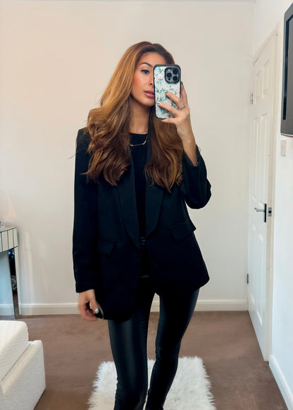 ‘Cami’ Black Classic Blazer with Leopard Detail/Plain CURVE RANGE AVAILABLE