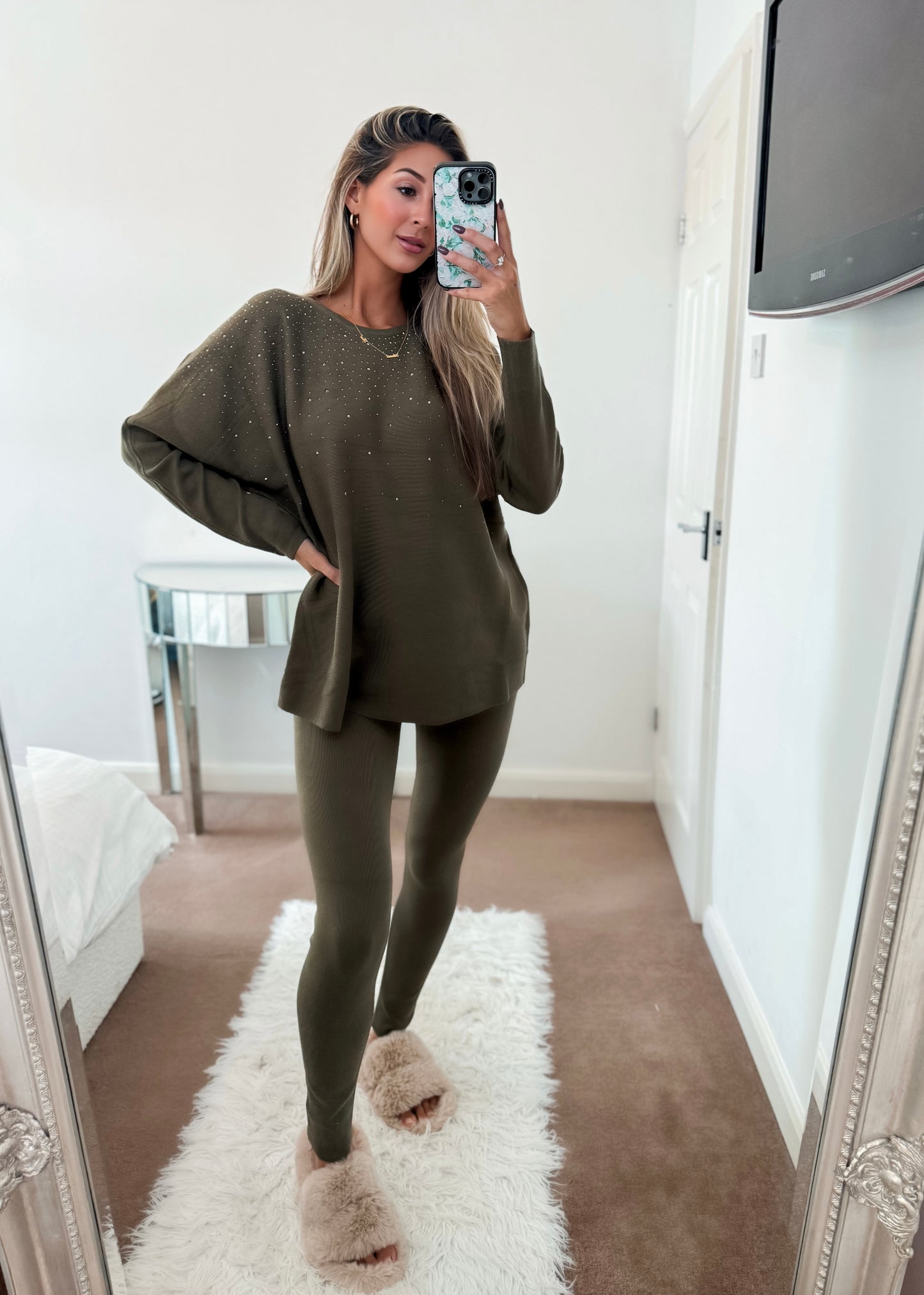 *LAST ONE* ‘Millie’ Khaki Loungewear with Diamanté Detailing