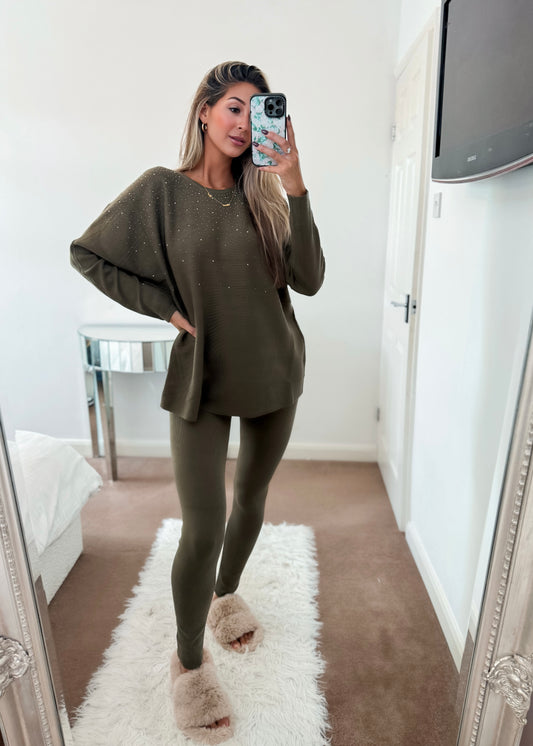 *LAST ONE* ‘Millie’ Khaki Loungewear with Diamanté Detailing