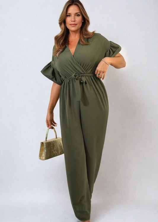 ‘Aaliyah’ Khaki Wrap Over Jumpsuit