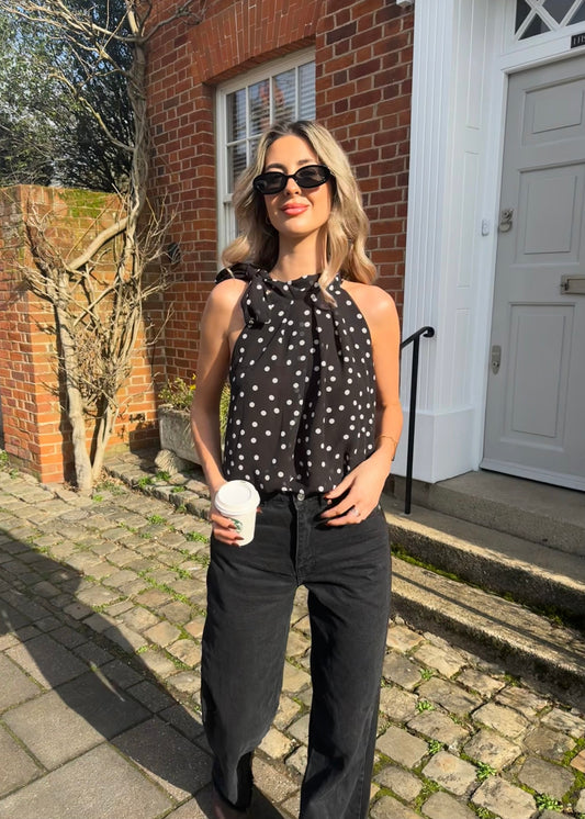 ‘Margot’ Polka Halter-neck Top