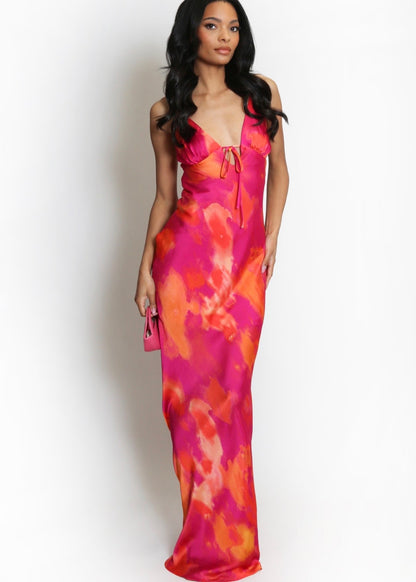 ‘Eliza’ Watercolour Dress in Coral/Pink