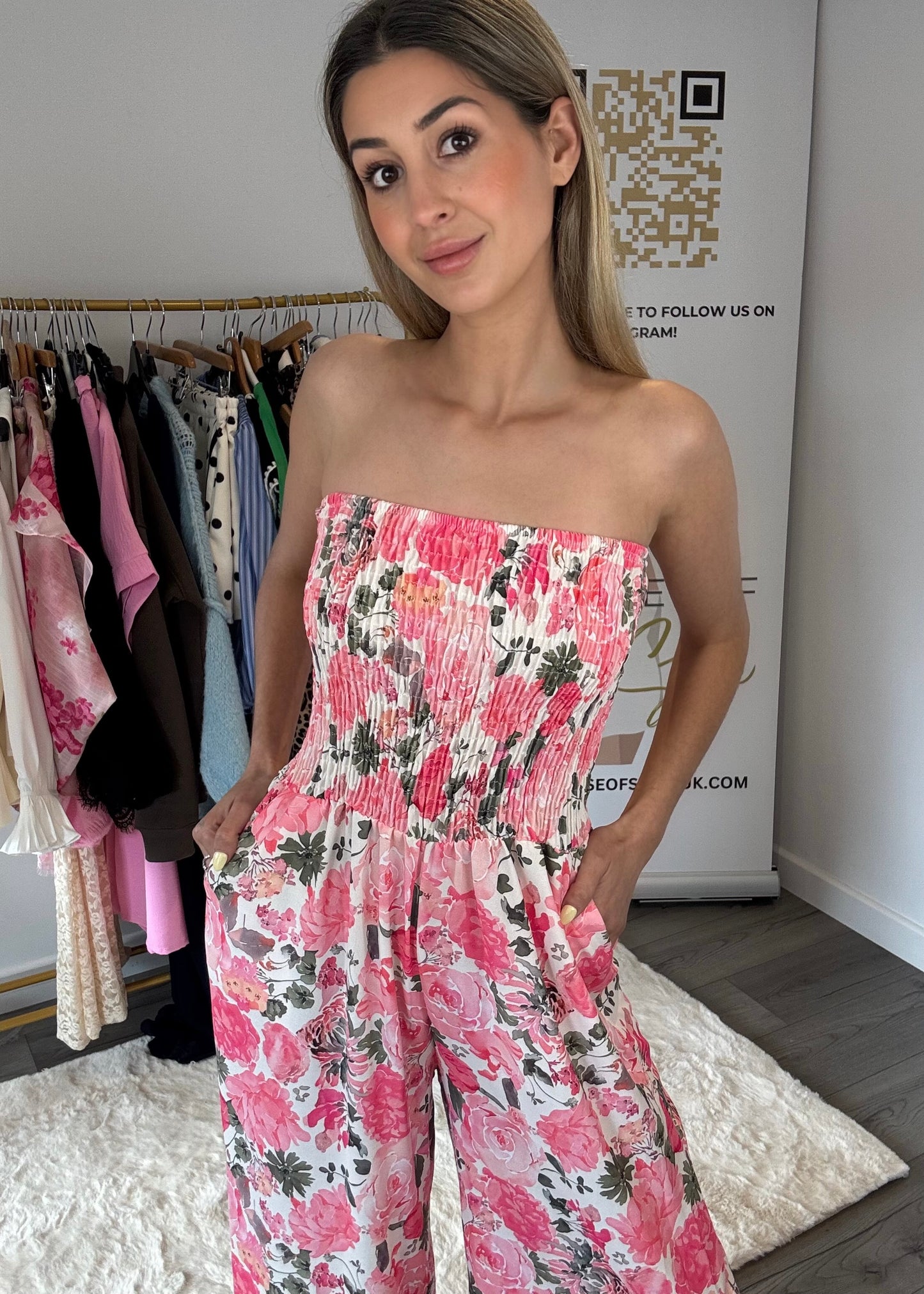 ‘Maisie’ Pink Floral Bandeau Jumpsuit