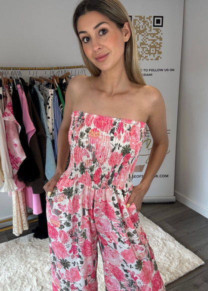 ‘Maisie’ Pink Floral Bandeau Jumpsuit
