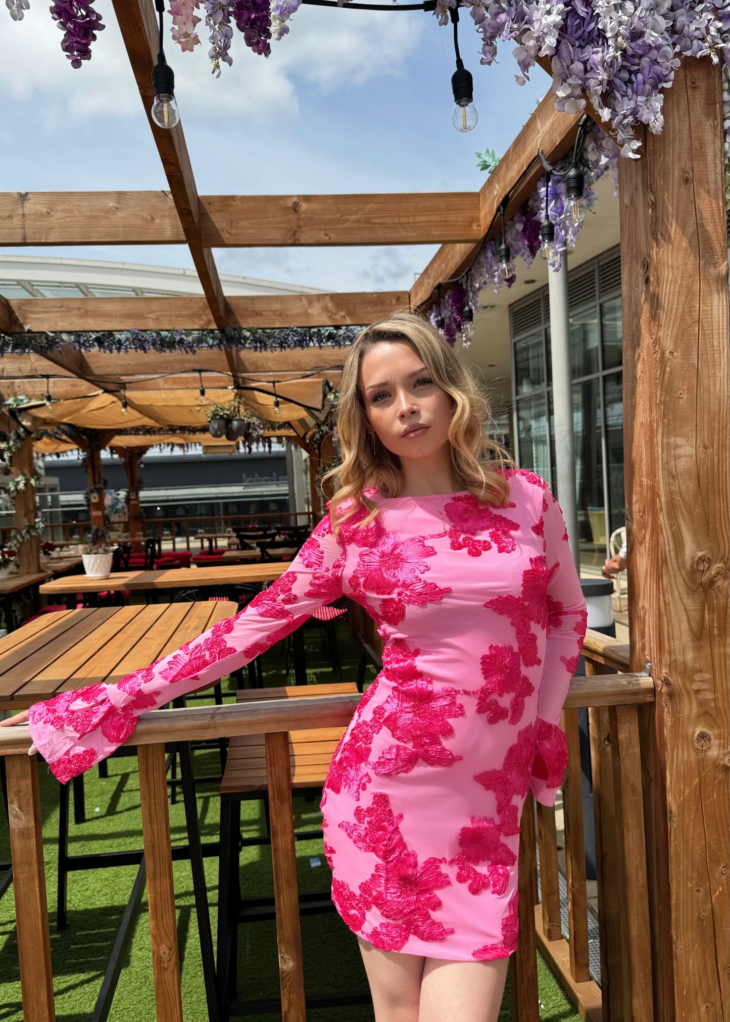 ‘Millie’ Embroidered Dress in Fuchsia