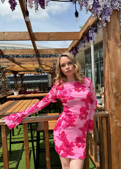 ‘Millie’ Embroidered Dress in Fuchsia