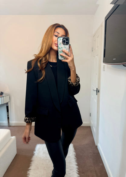 ‘Cami’ Black Classic Blazer with Leopard Detail/Plain CURVE RANGE AVAILABLE