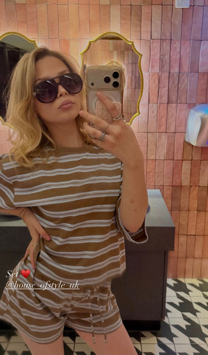 ‘Lottie’ Brown Striped Co-Ord Shorts Set