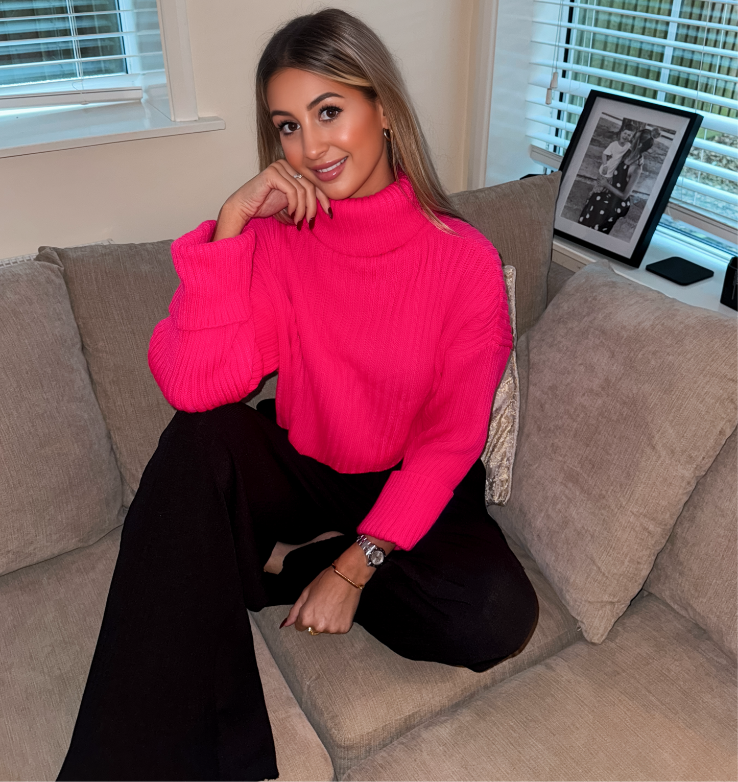 ‘Ella’ Fuchsia Roll Neck Jumper