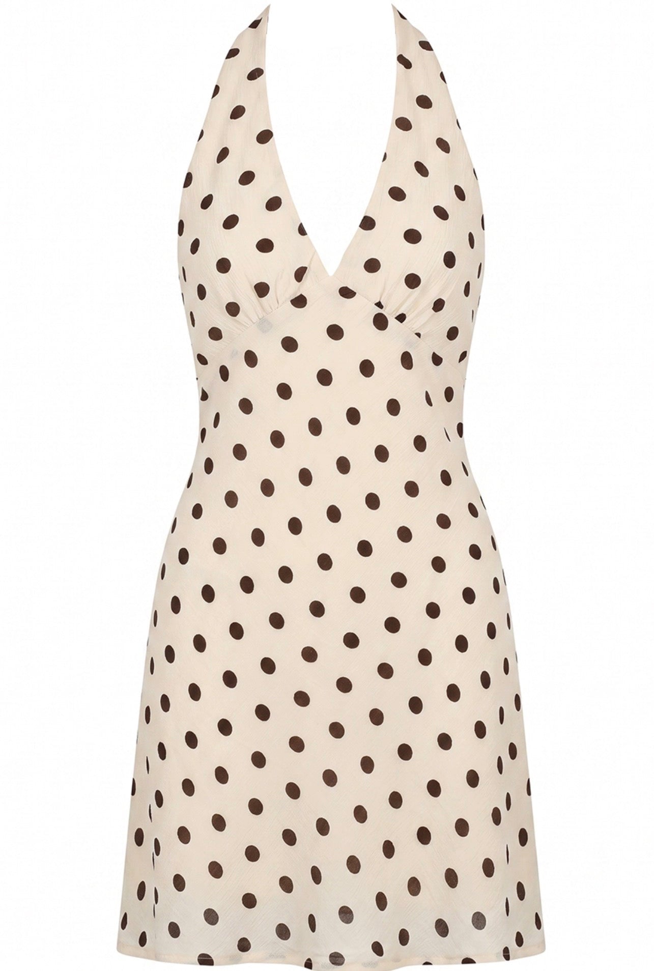 ‘Jessie’ Polka Dot Halterneck Dress in Beige