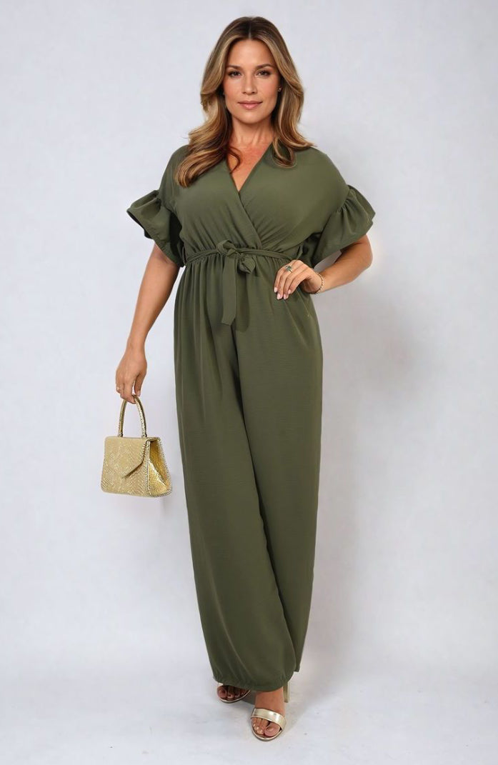 ‘Aaliyah’ Khaki Wrap Over Jumpsuit